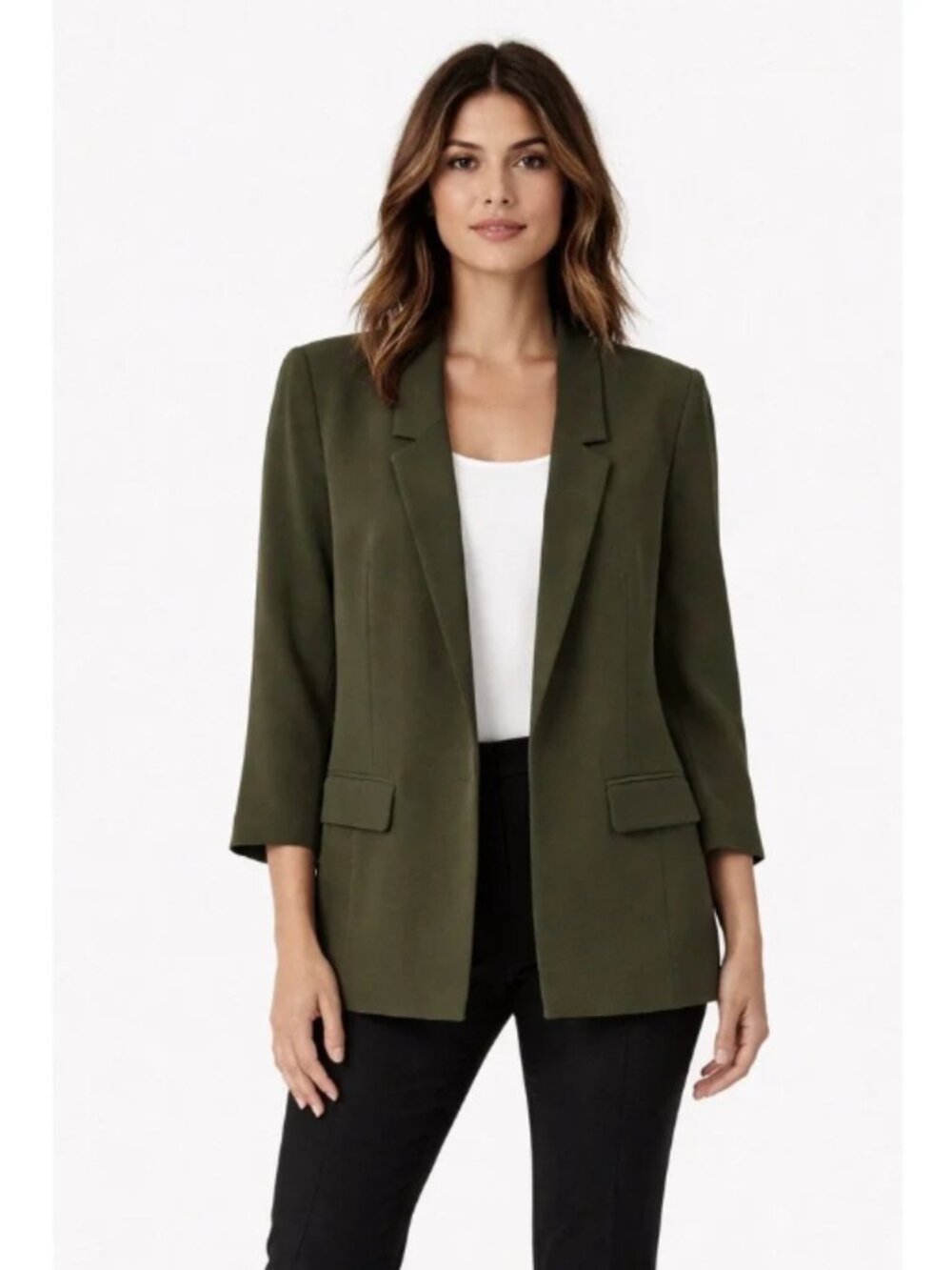 LOFT PLUS 16 Green Open-Front Blazer Jacket 3/4 Sleeve EUC
